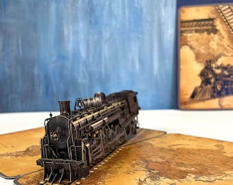 Vintage Steam Train Head 3D Pop Up Greeting Card, Recycle Paper Card, Eco-friendly Steam Engine Train, Gift for Train Lover, Dad Pops Gift