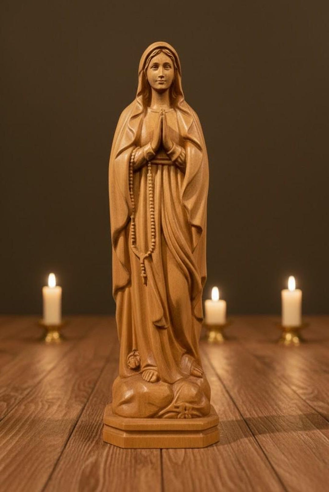 Our Lady of Lourdes Statue, Wooden Virgin Mary Figurine, Catholic Icons ...