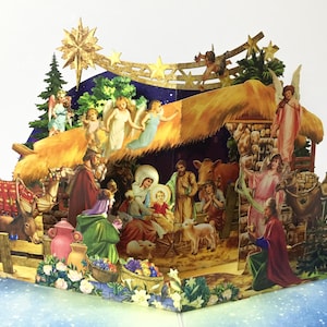 Carte de Noël pop-up 3D, Carte de crèche pop-up, Voeux de vacances fabriqués à la main, Carte de Noël, Cadeaux pour Noël, Carte de joyeuses fêtes