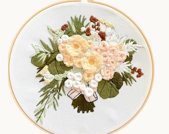 Bouquet da sposa personalizzato cucito a mano, ricamo su telaio per bouquet da sposa personalizzato, regalo per la moglie