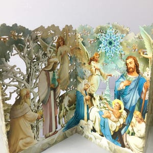 Carte de Noël artisanale de la Sainte Nuit, carte de Noël avec crèche de Noël avec style en zigzag, carte de voeux de vacances, cadeau de Noël unique et décoration