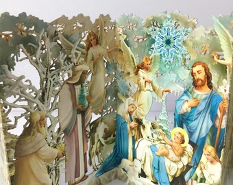 Carte de Noël artisanale de la Sainte Nuit, carte de Noël avec crèche de Noël avec style en zigzag, carte de voeux de vacances, cadeau de Noël unique et décoration