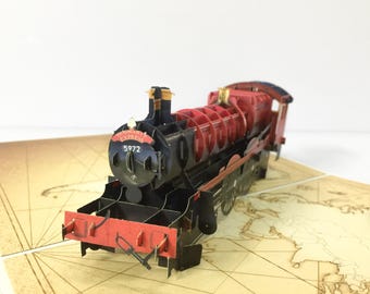 Biglietto di auguri 3D con treno a vapore, biglietto pop-up 3D ecologico fatto a mano con treno rosso vintage, auguri per le feste, regali sotto i 20