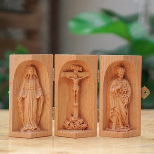 Portable Holy Altar, Religious Icon Prayer Altar Catholic Virgin Jesus Joseph Catholic Statue Wooden Religious Gifts Prayer Supplies