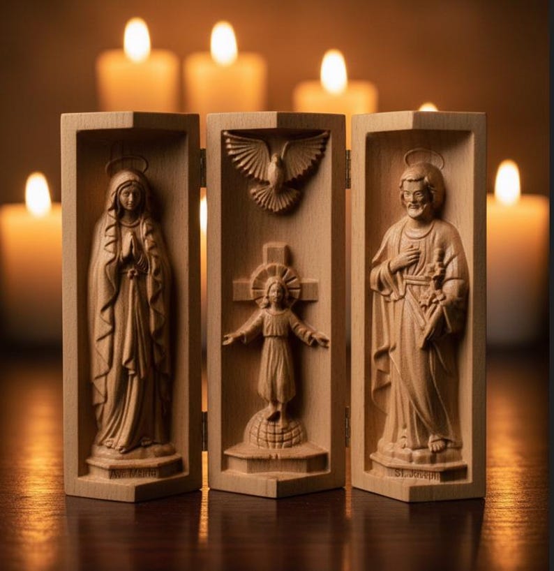 Holy Family Catholic Triptych of the Virgin Mary Jesus Christ St Joseph ...