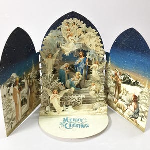 Tarjeta de Navidad desplegable con la aurora boreal en 3D, tarjeta de Navidad desplegable con la aurora boreal en un país de las maravillas invernal hecha a mano, tarjeta de Navidad en 3D extravagante