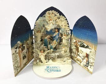 Biglietto di Natale pop-up 3D Aurora Night, biglietto di Natale pop-up artigianale con natività del paese delle meraviglie invernale, biglietto di Natale 3D stravagante