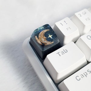 Crescent  Keycap, Handmade Artisan Keycap, Night Sky Keycap, Space Keycap, Cherry MX Gaming, Mechanical Gaming Keyboard, Gift For Son