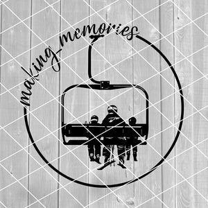 SVG- Erinnerungen machen, Sessellift Clip Art, Eltern, Kinder, Skifahren, Winter, Familie, Download für Cricut (svg, png, pdf und jpg Dateien)