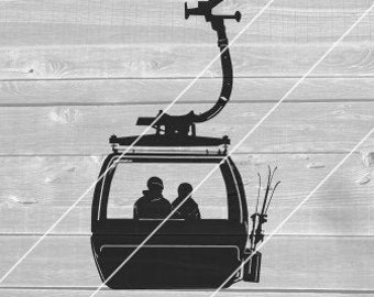 SVG — Gondola Clip Art, Jedna warstwa, Sylwetka, Para, Narciarze, Narty, Alpejski, Pobierz dla Cricut (pliki svg, png, pdf i jpg)