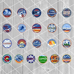 SVG- Bundle de 21 stations de ski sur Ikon Pass, Western US, Layers, Ski, Snowboard, Vector, Download for Cricut (fichiers svg, png, pdf et jpg)