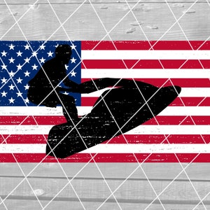 SVG - Jet Skier with US Flag, Silhouette, Jet Ski, Distressed, Lake, Vector, Digital Download for Cricut (svg, pdf, png, jpg files)