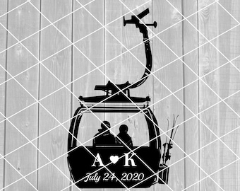 SVG- Custom Wedding Initials and Date, Couple, Gondola Clip Art, Skiers, Ski, Alpine, Download for Cricut (svg, png, pdf, and jpg files)