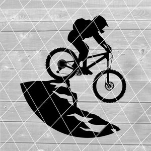 SVG - Mountain Biker che salta dalla caduta di roccia, disegno circolare, vettoriale, download digitale per Cricut (file SVG, PDF, PNG, jpg)