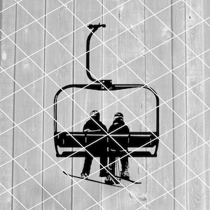 SVG- Sesselbahn Clip Art, Skifahrer und Snowboarder, Winter, Paar, Mountain Resort, Download für Cricut (svg, png, pdf, und jpg Dateien)