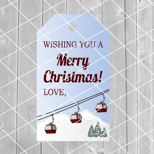 Etiqueta de Regalo Imprimible, Feliz Navidad, Góndola, Tema de Invierno, Regalo de Esquiador, Regalo para Esquiador, Archivos Digitales (formatos PNG, JPG, PDF)