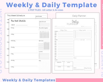 Weekly Hourly Planner, Time Schedule, Template, Printable Planner, Hourly Schedule, 2 versions - Minimalist Printer Friendly A4 and USL PDF