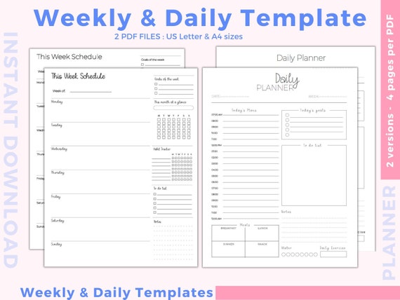 weekly hourly planner time schedule template printable etsy