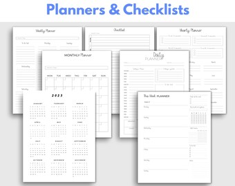 Printable planners, weekly planner, Daily Planner, Hourly Schedule, Calendar 2022, Monthly, Yearly, Checklist