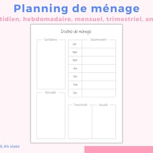 French Cleaning Planner Template: Daily, Weekly, Monthly (PDF)