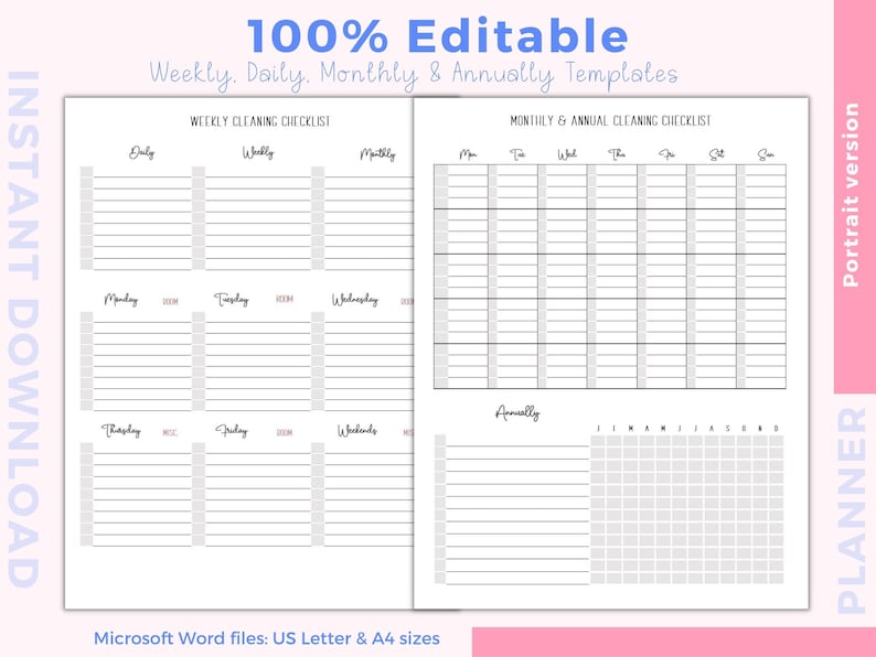Editable, Spring Cleaning Checklist, Weekly Planner, Daily, Monthly ...