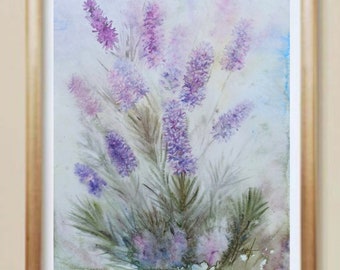 Lavendel Malerei original oregon lavendel Aquarell Kunstwerk Blühender Lavendel große botanische Malerei