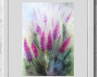 Tuscany lavender painting 7 by 10 inches Botanical painting Italy watercolor small painting original art