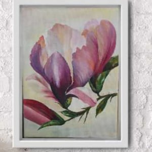 Magnolia painting original Still life oil painting Neutral colours canvas painting