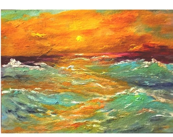 California seascape painting original skyline oil painting One of a kind original painting Collectable impasto textured sea artwork
