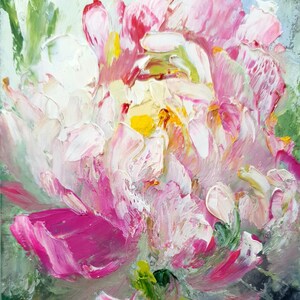 Peony painting original Neutral colours textured impasto oil painting One of a kind 4 by 6 small painting Image 1