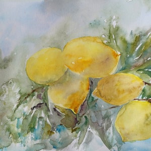 Pintura de limón Acuarela 8,5 x 11 pulgadas Pintura de frutas original Naturaleza muerta Acuarela Decoración de cocina