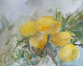 Lemon painting Watercolor 8.5 x 11 inches fruit painting original Still life watercolor kitchen decor