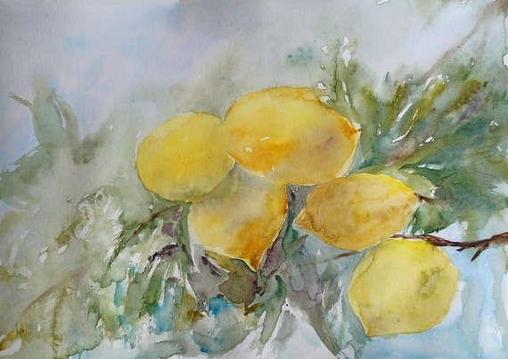 Lemon painting Watercolor 8.5 x 11 inches fruit painting original Still life watercolor kitchen decor