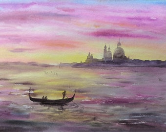 Venice painting original watercolor Gondola boat small painting 8.5 x 11 inches Italy painting