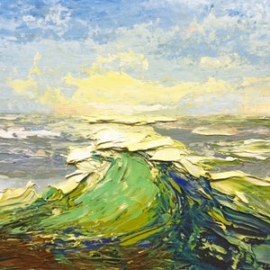 Pintura original do oceano, arte de paisagem marinha de ondas grandes, 8 por 10