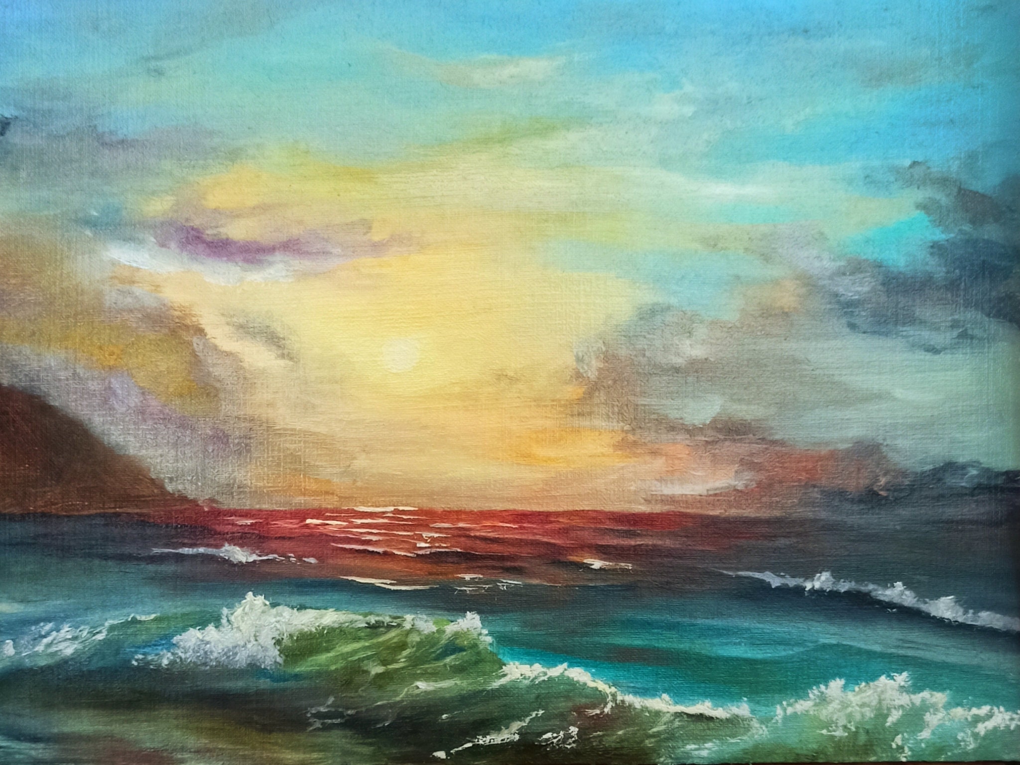 Sunset Over Ocean Painting Original Oil Painting 6 by 8 Inches - Etsy