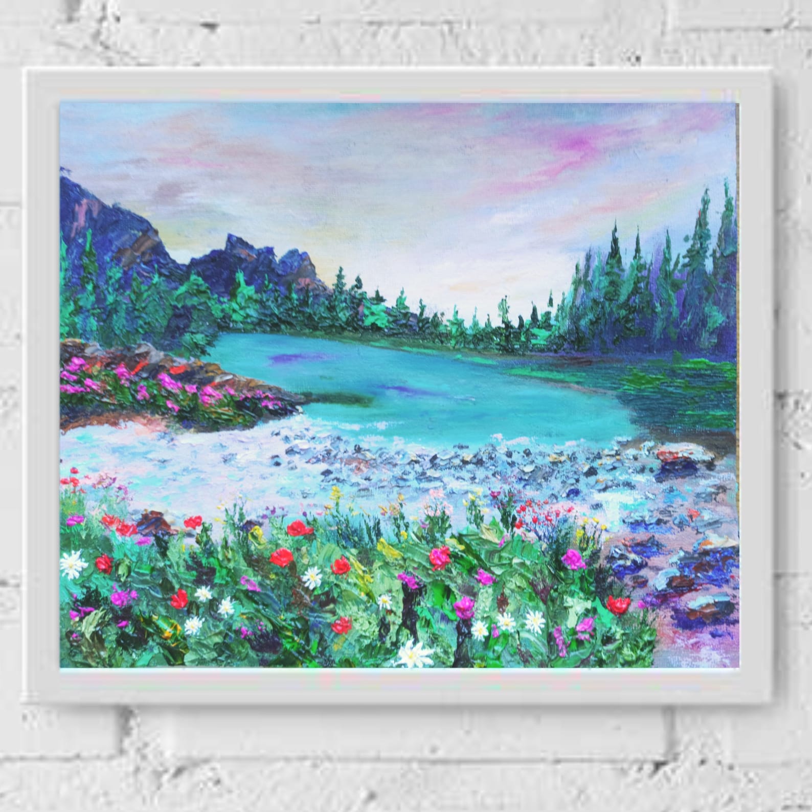 Framed Canvas Mountain Lake Painting Original Canvas Hard Etsy UK