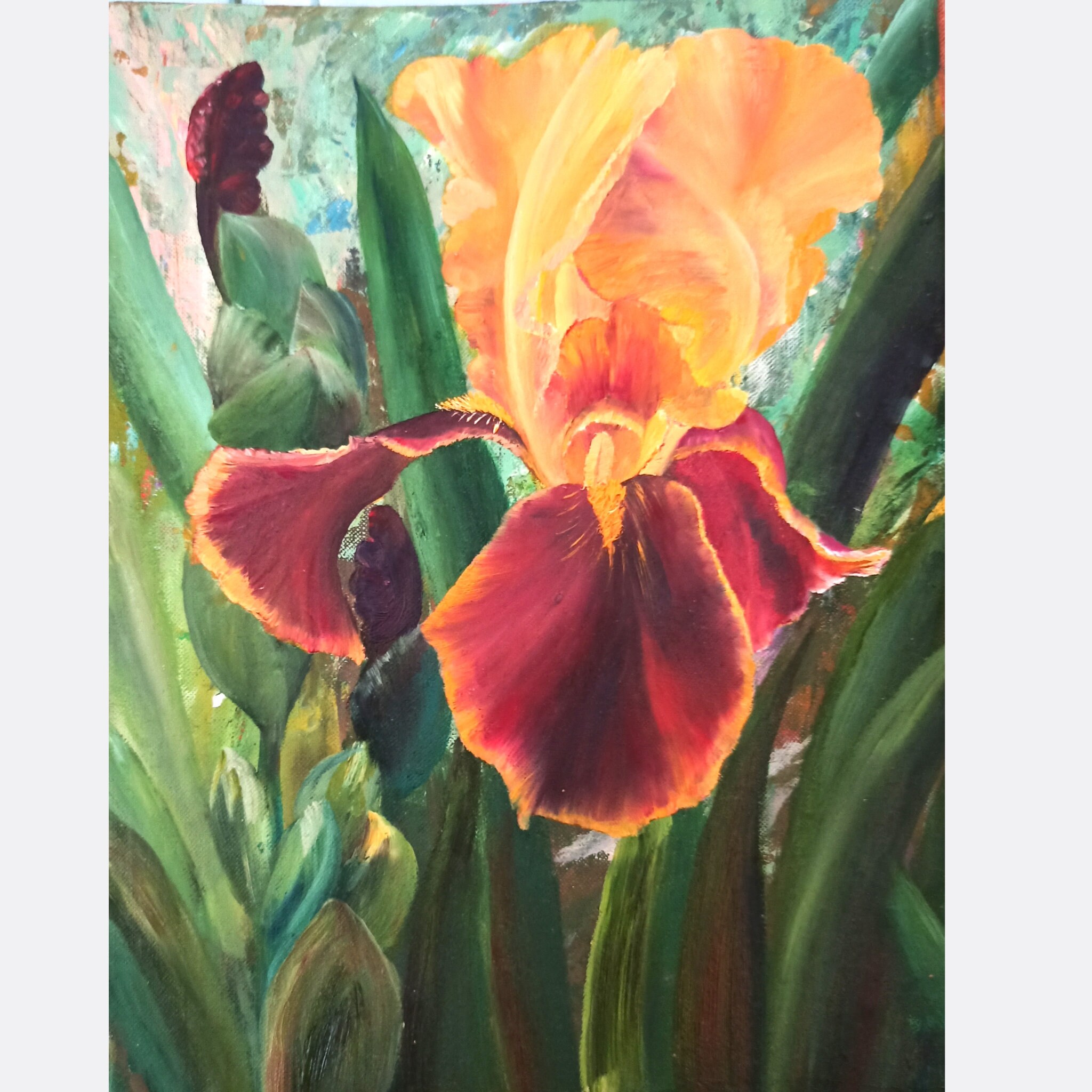 Iris Painting on Canvas Original Textured Red Iris Artwork Etsy UK