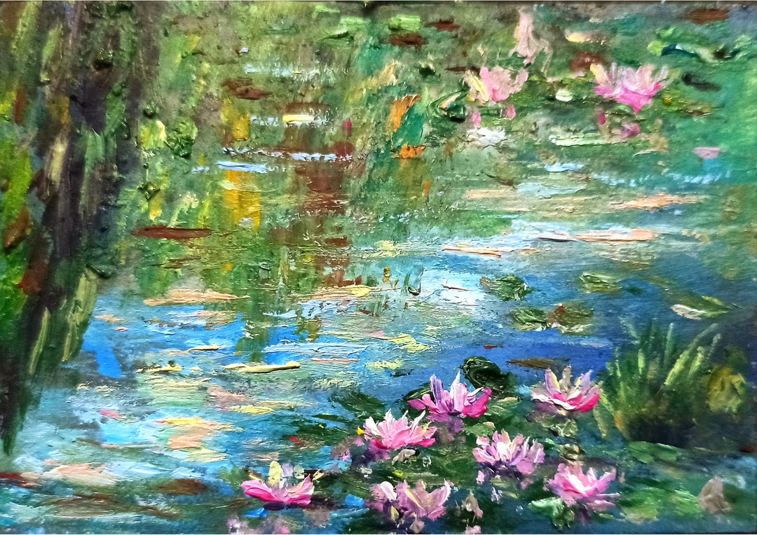 Water Lily Painting Original Pond With Lilies Small Handmade Etsy