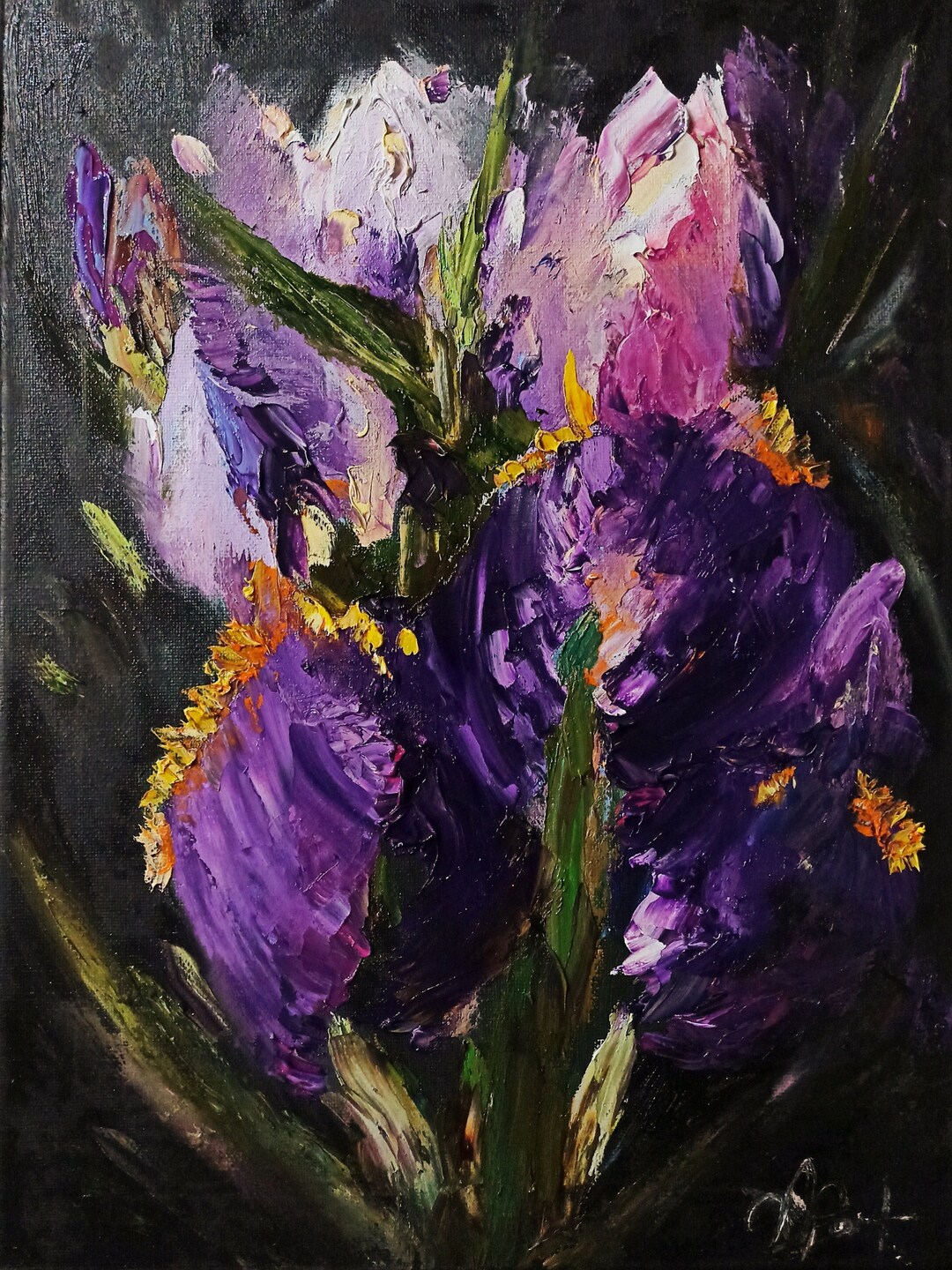 Iris Oil Painting on Canvas Original Purple Iris Original Painting ...