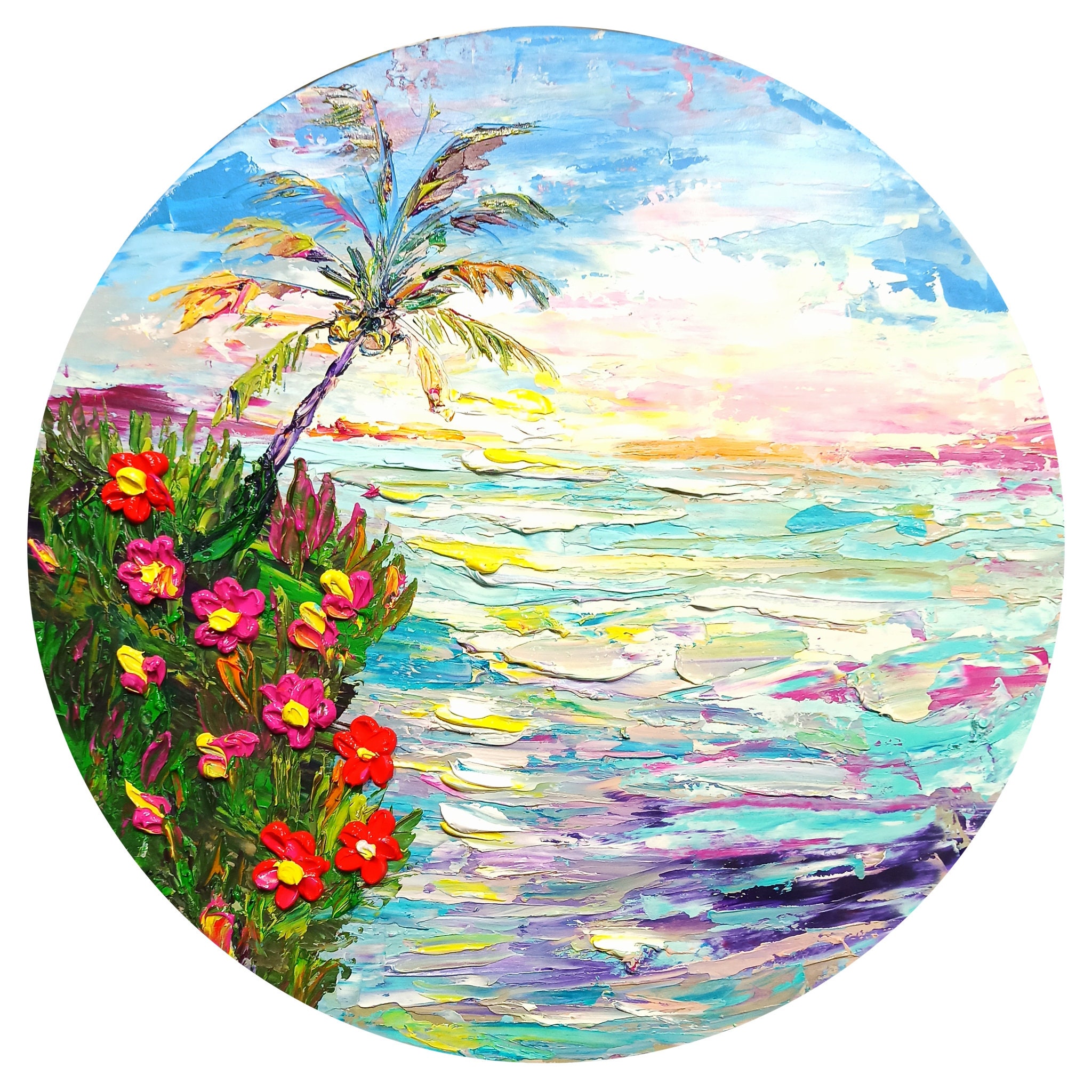 油絵 油彩 油彩画 絵 絵画 円形【丸い海】 油絵 油彩 油彩画 絵 絵画 【オレンジ色の満月と輝く海】 - メルカリ