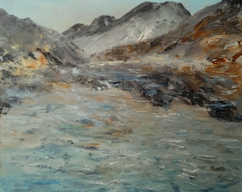 Convict lake painting oil original California mountain lake landscape painting  minimalist