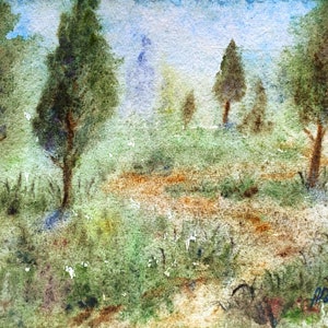Tuscany painting original Trees sunset watercolor artwork Italy cloudscape sky painting handmade original