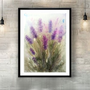 Lavender painting original Watercolor Tuscany lavender handmade painting 8 by 11.5 inches