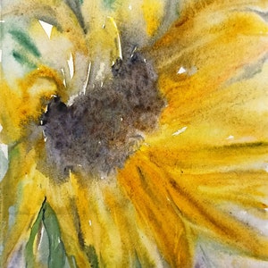 Peinture originale de tournesol, couleurs chaudes, aquarelle, nature morte, oeuvre d'art signée, peinture de fleurs 8 par 6 par Oilsandwatercolor