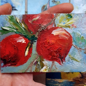 Dipinto originale di melograno Dipinto a mano impasto strutturato opera d'arte Natura morta dipinto di frutta