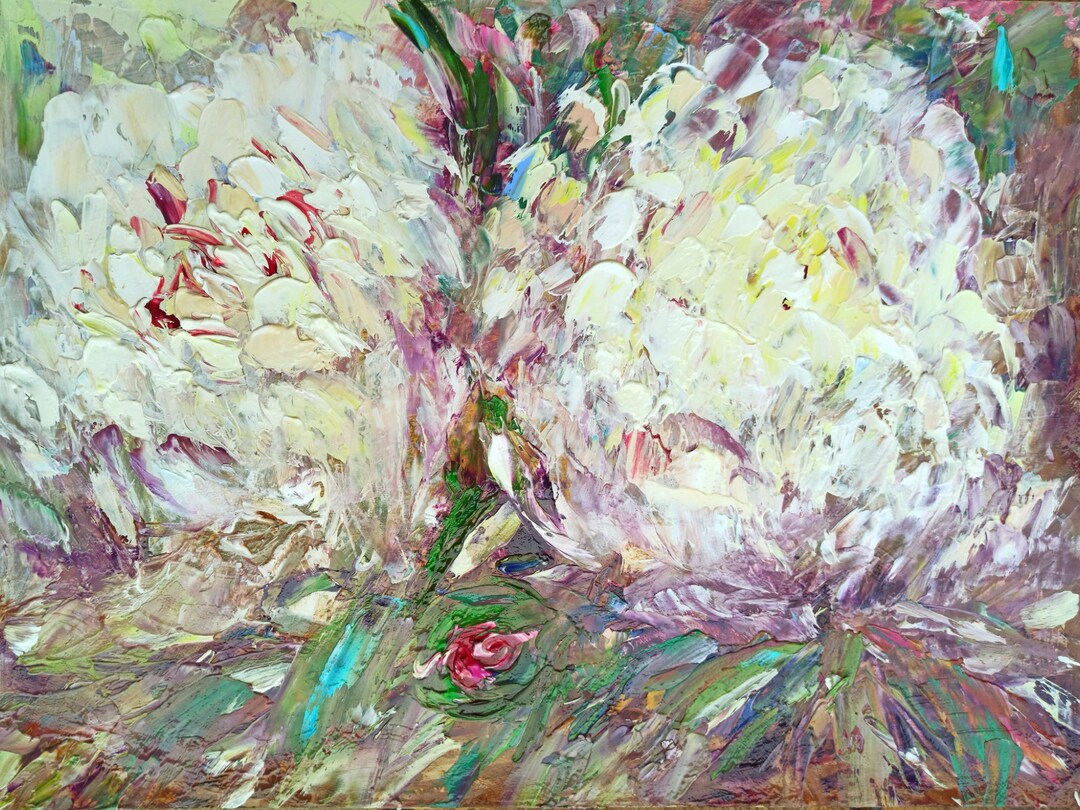 Peony Painting Original Floral Impasto Oil Painting Pink White Flowers ...