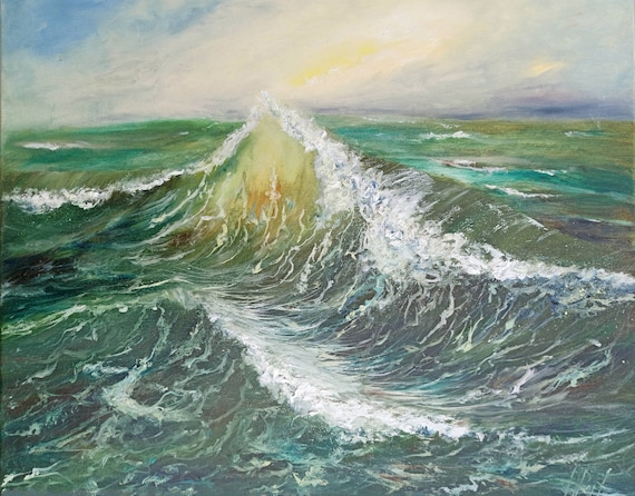 海。油絵。キャンバス。ハンドメイド。油彩画。 油彩画 「 夏の