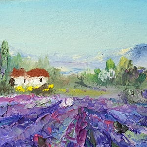 Pintura de margarida da Toscana ACEO original Poppy e margarida pequena pintura Paisagem de montanha Arte Presente para sua mãe e filha presente