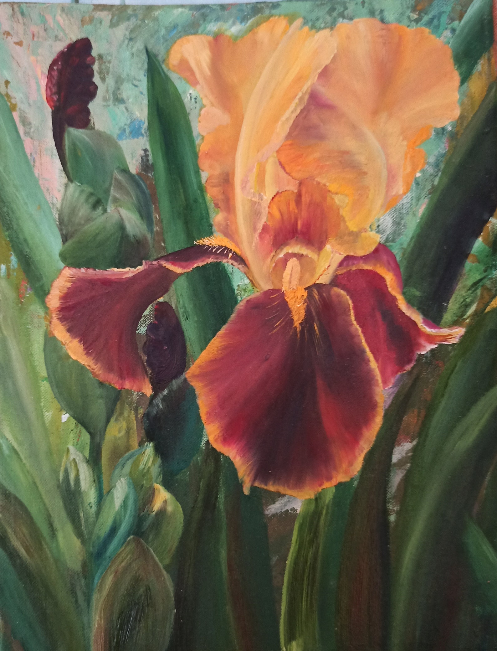Iris painting on canvas original Textured red Iris artwork Etsy
